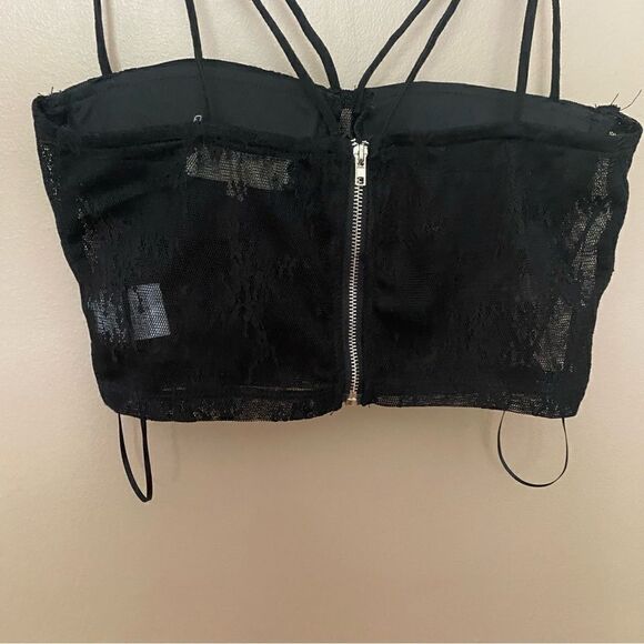 Fanco Black Lace Bandeau Top Or  Bra Zipper Back Size Small - Picture 9 of 9